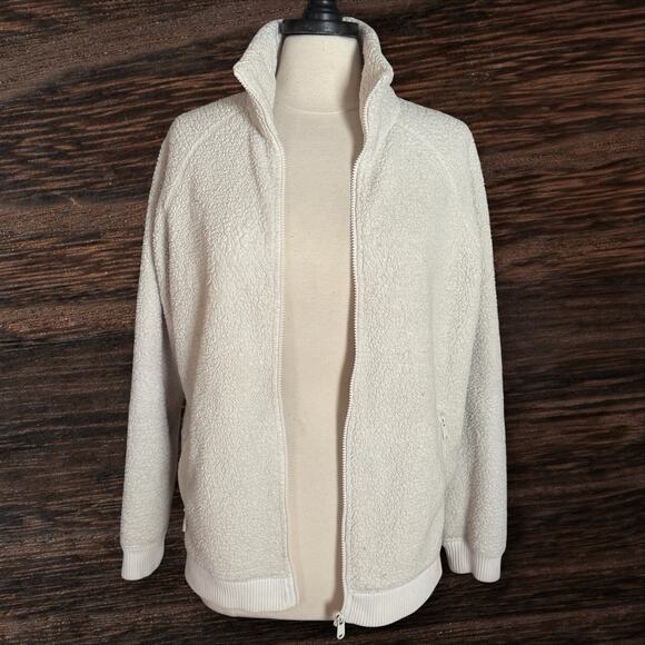 Athleta Tugga Sherpa Fleece Zip-Up Jacket Size M Tall Winter White Zip Pockets - Picture 6 of 12